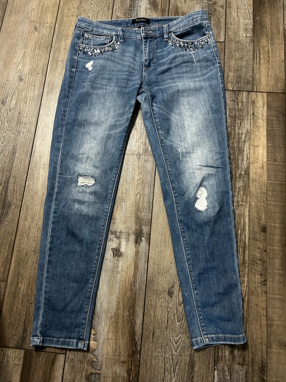 White House Black Market WHBM Girlfriend Bling embellished Distressed Skinny